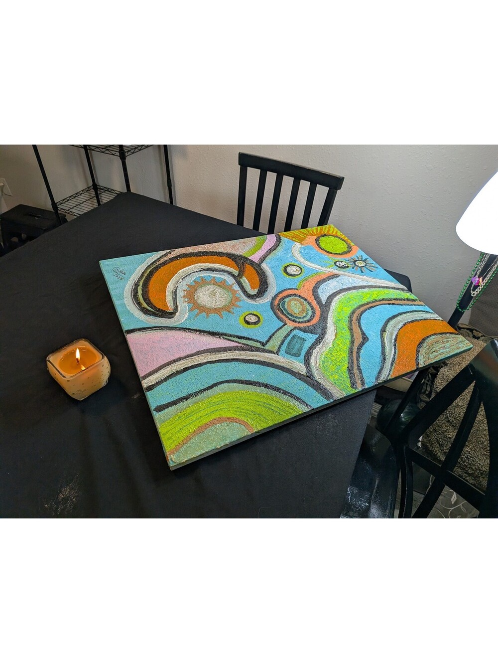 Colorful Abstract Geometric Canvas Wall Art Blue Orange Green Modern Decor